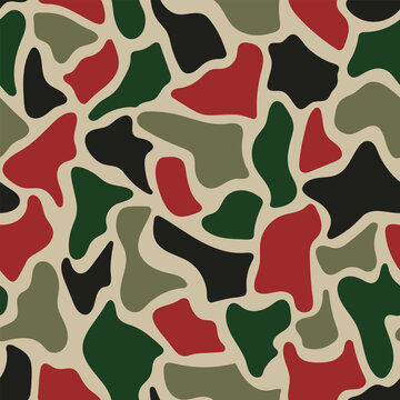 Christmas duck camo seamless vector pattern background featuring festive red and green hunting camouflage graphics for holiday apparel and winter sportsman design