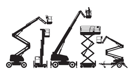 Variety Of Articulating Boom Lifts In Black Silhouette © MDAbdul