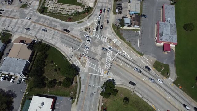 Drone shot of King street traffic Saint Augustine Florida