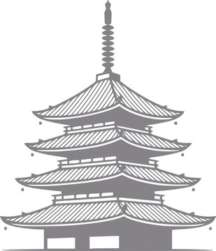 Una silueta gris minimalista de un edificio de templo pagoda japon&eacute;s tradicional de cinco pisos
