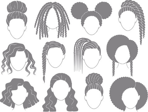 Colecci&oacute;n de diversas siluetas de peinados y cortes de pelo de mujer con varias texturas y longitudes