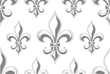 Patrón continuo con símbolos de flor de lis grises sobre un fondo blanco limpio para © simplevector