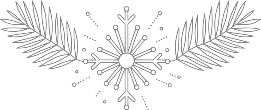 Copo de nieve minimalista con hojas de palma decorativas para tarjetas de felicitaci&oacute;n estacionales y de invierno