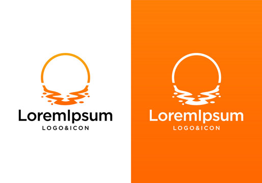 Minimalist sunset and ocean wave logo design vector for nature and travel branding identity