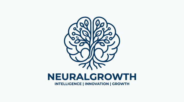 Neural Growth Brain Tree Logo Symbolizing Intelligence and Innovation.