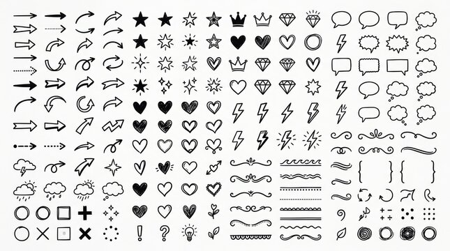 Handdrawn doodle elements collection isolated on white background