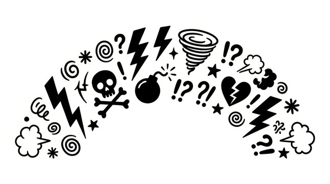 Comic book style swear symbols and angry icons set, isolated on white background