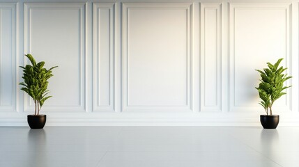 Fototapeta premium Empty Reception Area Elegant Wall Niches Premium Architectura Alternate Seating Perspective, calming empty waiting room, modern commercial interior, relaxing hospitality design