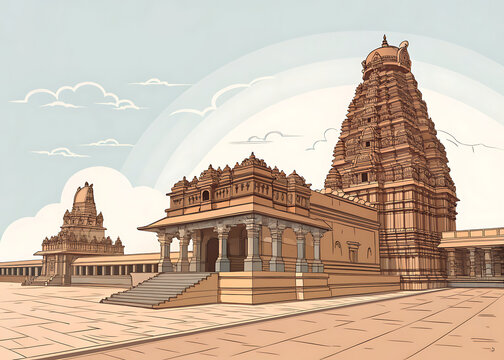 Luxury illustration of Virupaksha Temple Hampi, flat vector artwork