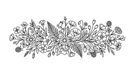 Industrial Style Black and White Floral Botanical Line Art for Print Design and Branding with high quality professional line art symbols for modern creative design and digital branding projects © bagos