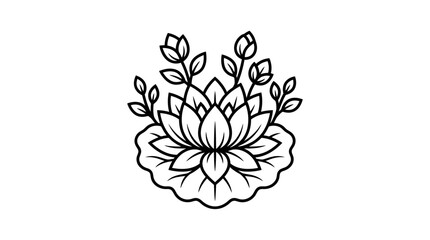 Industrial Style Black and White Floral Botanical with Lotus Flower and Leaves with high quality professional line art symbols for modern creative design and digital branding projects © bagos