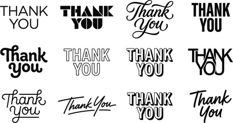 Collection of various thank you typography designs isolated on transparent background silhouette © mdkamran