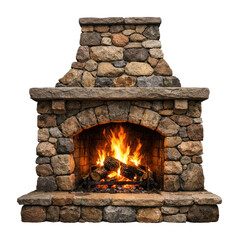 Obraz premium PNG Cozy stone fireplace with fire.