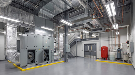 Obraz premium Mechanical equipment room with cooling units in AI data center 