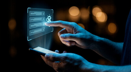 Fototapeta premium Person interacting with artificial intelligence task list interface on smartphone screen