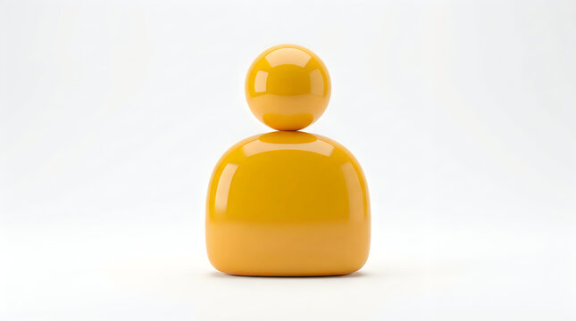 A glossy yellow abstract human figure icon isolated on a white background representing a simple user profile avatar concept