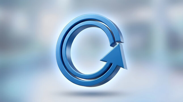 A glossy blue circular arrow icon representing a refresh or reload action isolated against a soft light blue background