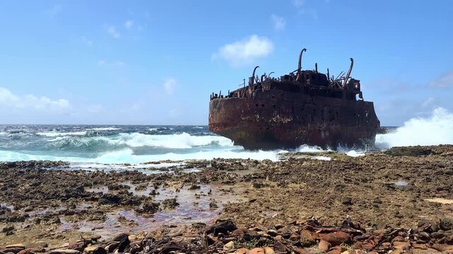 The shipwreck Maria Bianca Guidesman on beach Klein Cura&ccedil;ao