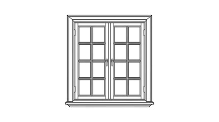 Obraz premium Modern Double Hung Window with Grid Panes and White Frame for Contemporary Home Interiors with high quality professional line art symbols for modern creative design and digital branding projects