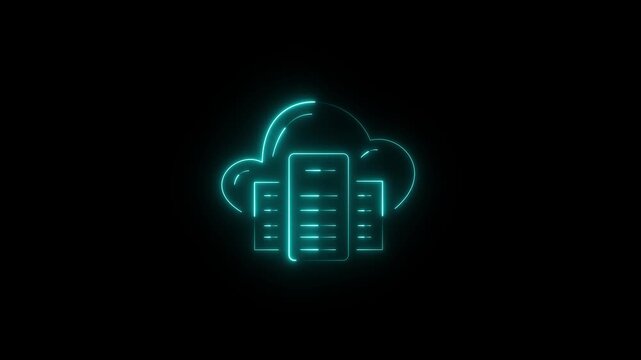 Neon animated cloud database icon showing data upload and storage in the cloud. icon digital. animation