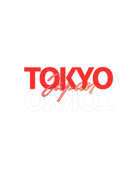 Red and black tokyo text with cursive japan script overlay isolated on a transparent background typography