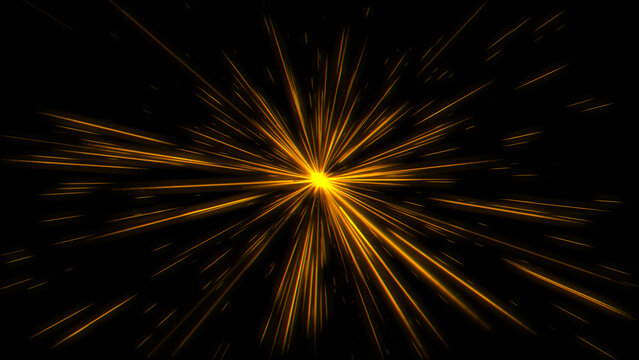Orange hyperspace starburst tunnel background with fast light streaks 