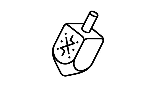 Sleek Black and White Line Art of a Dreidel with Hebrew Letter Shin Symbol for Hanukkah or Jewish Holiday Decoration