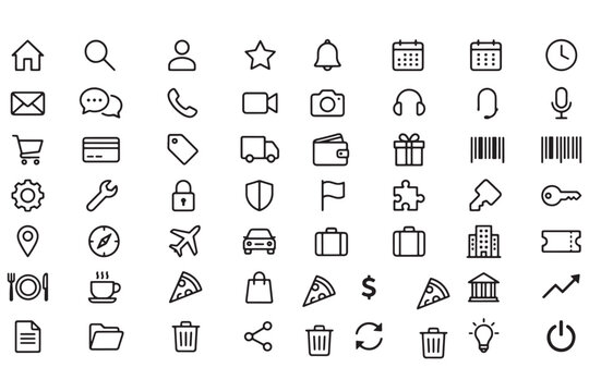 Modern flat icons set for web and mobile app design. Clean UI symbols for software development and digital interfaces.