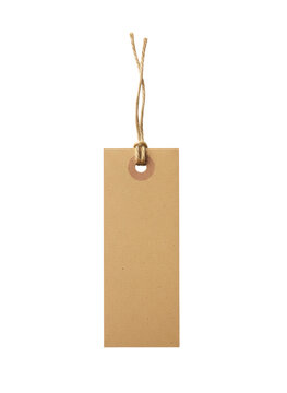 Blank brown cardboard paper price tag or gift label with a string