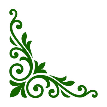 Elegant green floral corner frame design with decorative swirls and leaf flourishes Vector