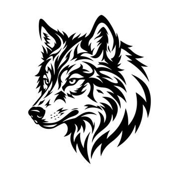 Black and white tribal wolf head illustration for tattoo design or logo emblem Vector