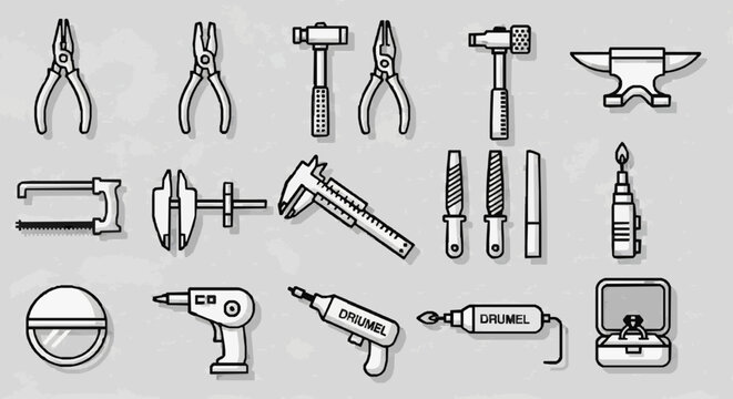 Hand Tools Collection Line Art.