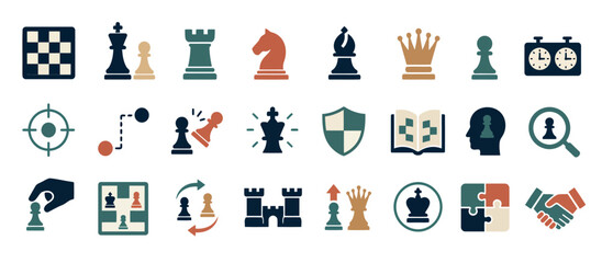 Colorful flat design chess and strategy icons set. © Artsy.Studio