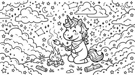 Hand-drawn winter unicorn illustration in snowflakes. Whimsical fantasy creature sketch with icy holiday magic and seasonal charm. © MarjanaAkter