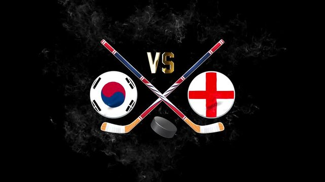 South Korea vs England Sports Match Banner with Hockey Equipment