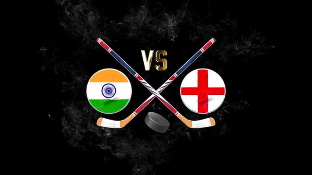 India vs England Sports Match Banner with Hockey Equipment