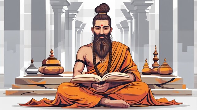 Wise guru reading holy scripture for guru purnima