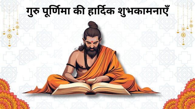 Spiritual teacher studying ancient text for guru purnima festival