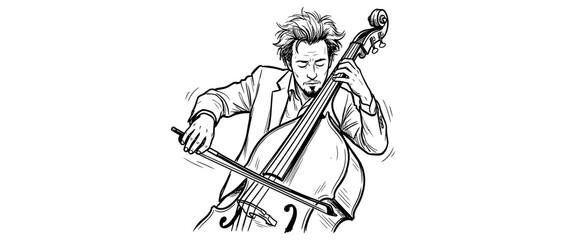 Musician playing upright bass in sketch style © mila