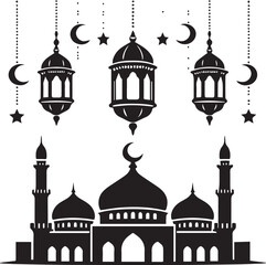 Three mosque domes with crescent moon icons vector Vector, illustration © Rahim