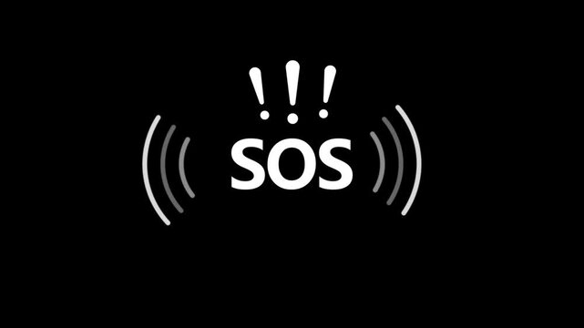 SOS Emergency Signal Line Art Animation Exclamation Mark Flashing Signal Waves Loop Isolated on Black Background Motion Graphic