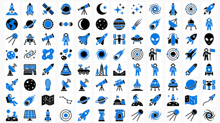 Space Icons Set: Planets, Rockets, Astronauts, Stars, Galaxies, UFOs © MIRANDA