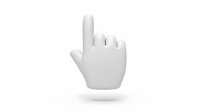A minimalist 3d white hand cursor pointing upwards isolated on a white background, for digital user, interface and web navigation