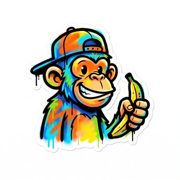 Cool Monkey Thumbs Up Graffiti Sticker Mural Character