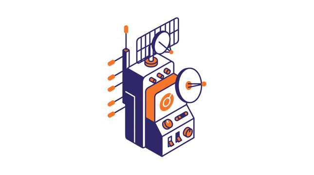 Retro satellite dish antenna technology isometric illustration