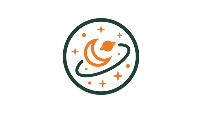 Cosmic Crescent Moon Orbiting Planet Icon