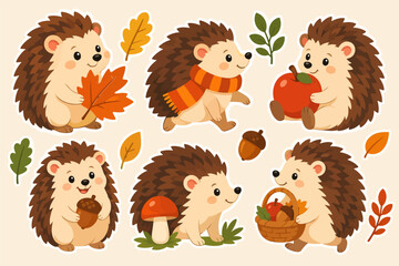 Fototapeta premium Hedgehog Woodland Sticker Set