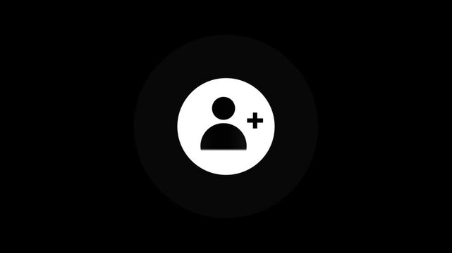Add User Icon Line Art Animation Flashing Circle Profile Plus Symbol Loop Isolated on Black Background Motion Graphic