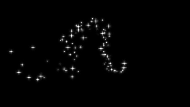 Glowing white sparkling star dust trail, twinkle glitter shine burst animation, magic fairy particles, cartoon sparkle doodle line overlay, blinking light effect on black background in. 4k video