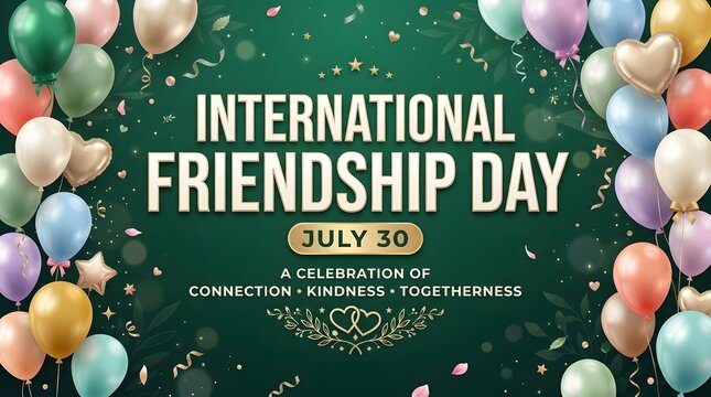 Colorful balloons and text for international friendship day celebration vector illustration